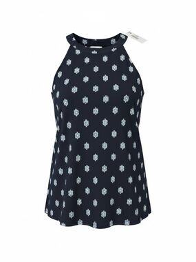 J. Jill Navy Halter Top with Light Blue and Cream Medallion Print Medium